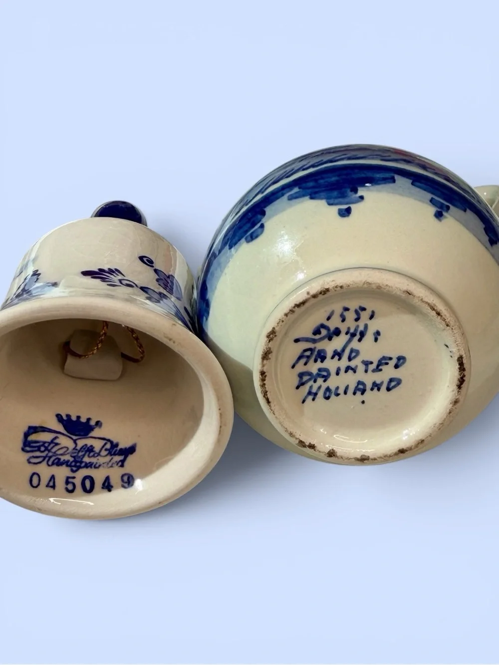 VTG Delft Blue Holland Ceramic Clogs Bell Vase Hand Painted Dutch Collectibles